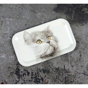 Small French Decorative Tip Tray with Lithographed White Persian Cat, 1994